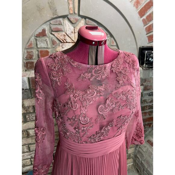 AZAZIE TUTU A-Line Boatneck Lace Chiffon Tea-Length Dress Desert Rose - Picture 4 of 11